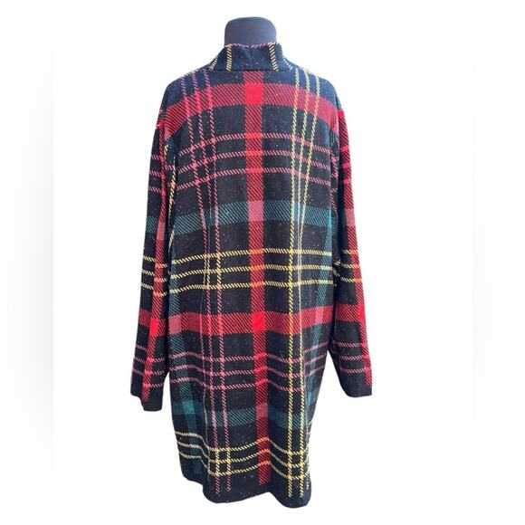 CJ Banks Plaid Cozy Gold Metallic Holiday Preppy Glam Open Sweater Cardigan 2X - Picture 4 of 7